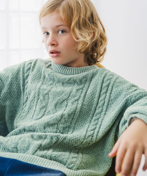 GLOBAL WORK（グローバルワーク）の「洗えるモールケーブルプルオーバー/603740（ニット/セーター・キッズ・ブラウン/グリーン/アイボリー/グレイッシュベージュ/サックスブルー/ブルー系その他6・130cm/140cm/150cm/160cm）」の4枚目の写真