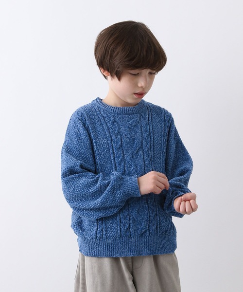 GLOBAL WORK（グローバルワーク）の「洗えるモールケーブルプルオーバー/603740（ニット/セーター・キッズ・ブラウン/グリーン/アイボリー/グレイッシュベージュ/サックスブルー/ブルー系その他6・130cm/140cm/150cm/160cm）」の8枚目の写真