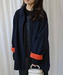 ＆HALF（アンドハーフ）の「バイカラーニットメルトンコート（２WAY  襟取り外し可能）（ステンカラーコート）」