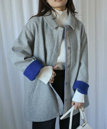 ＆HALF（アンドハーフ）の「バイカラーニットメルトンコート（２WAY  襟取り外し可能）（ステンカラーコート）」