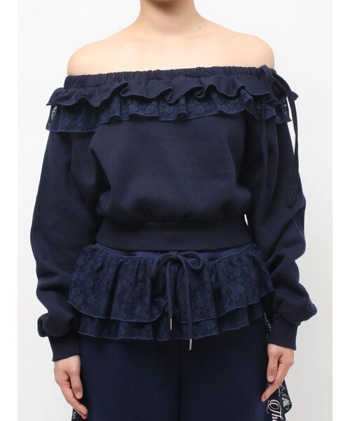 jouetie（ジュエティ）の「レースドッキングオフショルプルオーバー【セットアップ対応】（スウェット・レディース・グレー/ブラック/ネイビー・MEDIUM）」の19枚目の写真