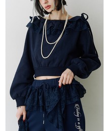 jouetie | レースドッキングオフショルプルオーバー【セットアップ対応】(スウェット)