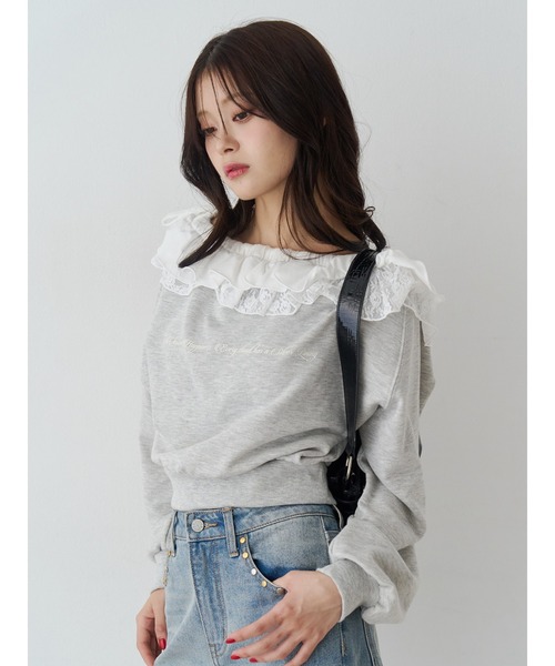 jouetie（ジュエティ）の「レースドッキングオフショルプルオーバー【セットアップ対応】（スウェット・レディース・グレー/ブラック/ネイビー・MEDIUM）」の12枚目の写真