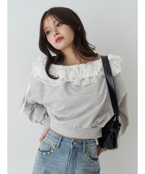 jouetie（ジュエティ）の「レースドッキングオフショルプルオーバー【セットアップ対応】（スウェット・レディース・グレー/ブラック/ネイビー・MEDIUM）」の11枚目の写真