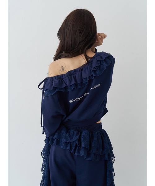 jouetie（ジュエティ）の「レースドッキングオフショルプルオーバー【セットアップ対応】（スウェット・レディース・グレー/ブラック/ネイビー・MEDIUM）」の7枚目の写真