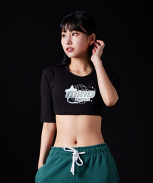 マインドトラベル スーピマ スパン 5部袖 ショートクロップTシャツ_ブラック