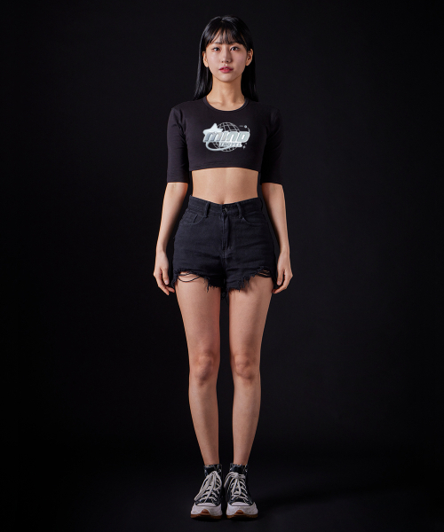 ASTRAL PROJECTION(アストラルプロジェクション)の「マインドトラベル スーピマ スパン 5部袖 ショートクロップTシャツ_ブラック(Tシャツ/カットソー・レディース・その他・FREE)」の3枚目の写真