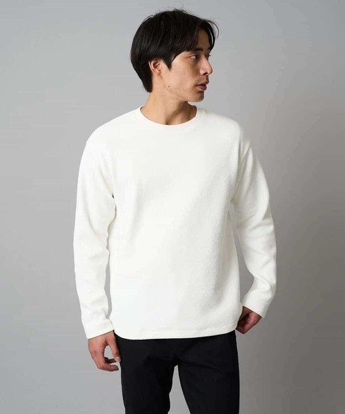 a.v.v（アーヴェヴェ）の「【洗濯機で洗える】モール幾何ジャカードクルーネックプルオーバー（スウェット・メンズ・グリーン/ホワイト/ライトグレー・46/50/48）」の2枚目の写真