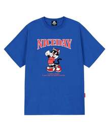 NICEDAY ピンクキャットグラフィックTシャツ - ブルー