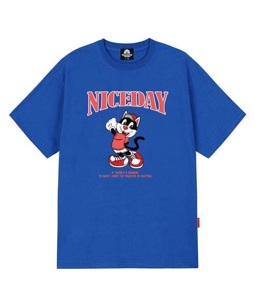 TRIPSHION(トリップション)の「NICEDAY ピンクキャットグラフィックTシャツ - ブルー(Tシャツ/カットソー・メンズ・その他・LARGE/MEDIUM/X-LARGE)」の1枚目の写真
