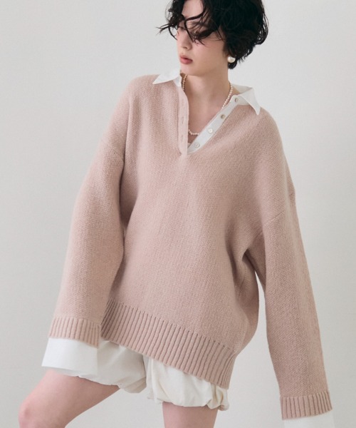 Trish（トリッシュ）の「シャツドッキングプルオーバー（シャツ/ブラウス・レディース・チャコールグレー/ブラウン/ベージュ・MEDIUM）」の3枚目の写真