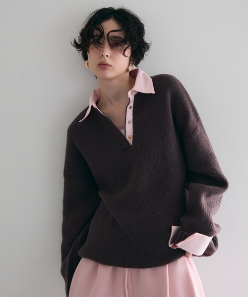 Trish（トリッシュ）の「シャツドッキングプルオーバー（シャツ/ブラウス・レディース・チャコールグレー/ブラウン/ベージュ・MEDIUM）」の2枚目の写真