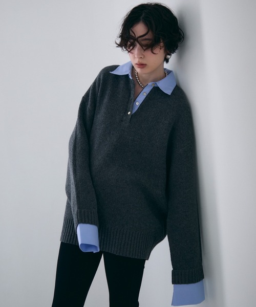 Trish（トリッシュ）の「シャツドッキングプルオーバー（シャツ/ブラウス・レディース・チャコールグレー/ブラウン/ベージュ・MEDIUM）」の4枚目の写真