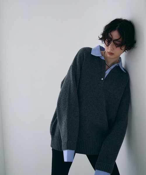 Trish（トリッシュ）の「シャツドッキングプルオーバー（シャツ/ブラウス・レディース・チャコールグレー/ブラウン/ベージュ・MEDIUM）」の5枚目の写真