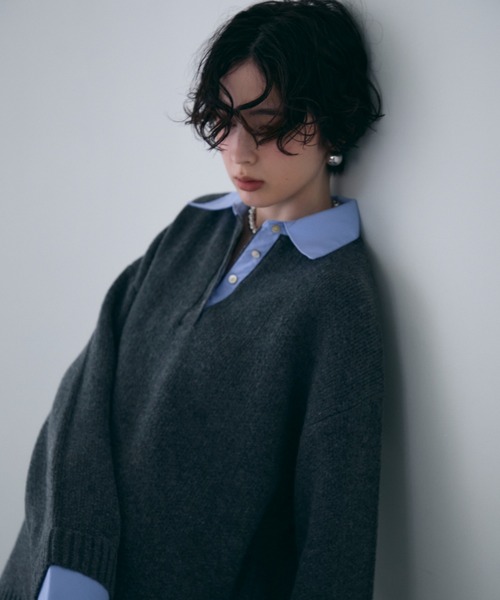 Trish（トリッシュ）の「シャツドッキングプルオーバー（シャツ/ブラウス・レディース・チャコールグレー/ブラウン/ベージュ・MEDIUM）」の6枚目の写真