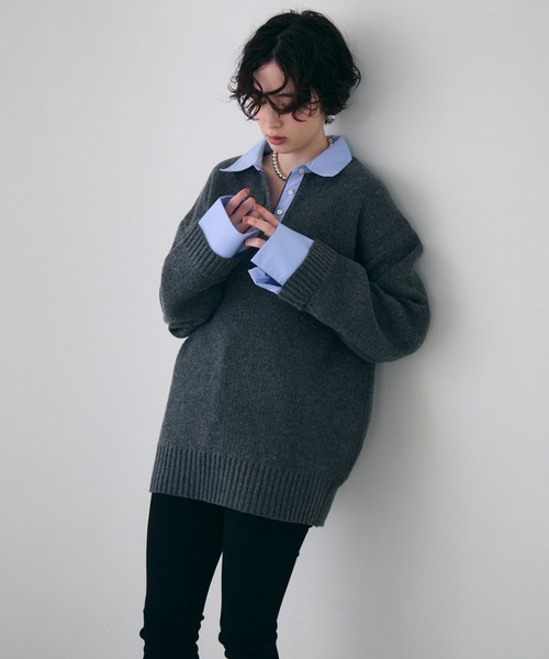 Trish（トリッシュ）の「シャツドッキングプルオーバー（シャツ/ブラウス・レディース・チャコールグレー/ブラウン/ベージュ・MEDIUM）」の7枚目の写真