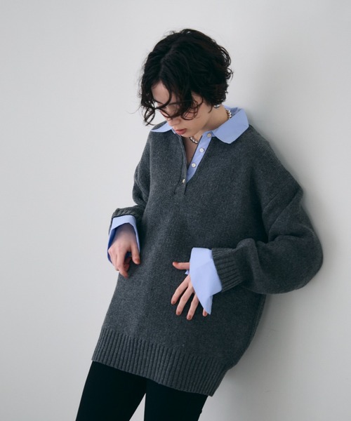 Trish（トリッシュ）の「シャツドッキングプルオーバー（シャツ/ブラウス・レディース・チャコールグレー/ブラウン/ベージュ・MEDIUM）」の8枚目の写真