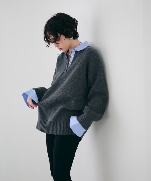 Trish（トリッシュ）の「シャツドッキングプルオーバー（シャツ/ブラウス・レディース・チャコールグレー/ブラウン/ベージュ・MEDIUM）」の9枚目の写真