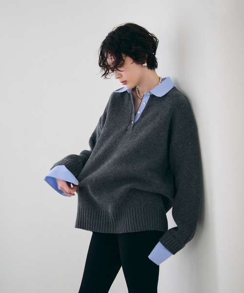 Trish（トリッシュ）の「シャツドッキングプルオーバー（シャツ/ブラウス・レディース・チャコールグレー/ブラウン/ベージュ・MEDIUM）」の10枚目の写真