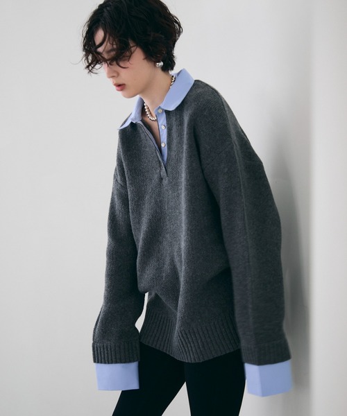 Trish（トリッシュ）の「シャツドッキングプルオーバー（シャツ/ブラウス・レディース・チャコールグレー/ブラウン/ベージュ・MEDIUM）」の14枚目の写真