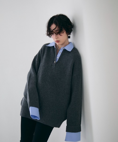 Trish（トリッシュ）の「シャツドッキングプルオーバー（シャツ/ブラウス・レディース・チャコールグレー/ブラウン/ベージュ・MEDIUM）」の13枚目の写真