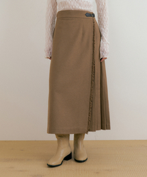 Fringe Wool Pleated Skirt (beige)