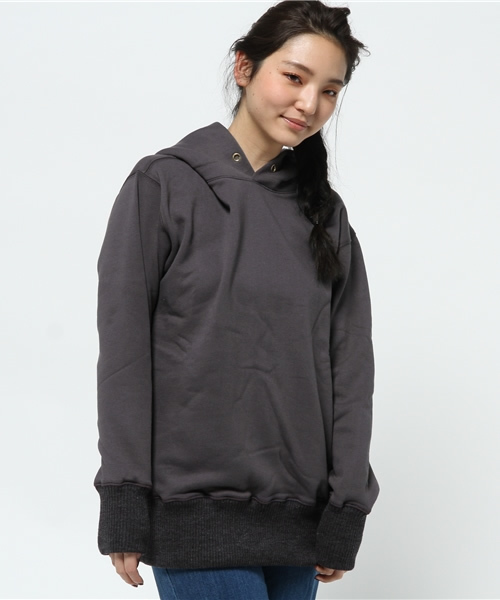 OUTLET（アウトレット）の「【Omekashi】HIGHLA裏起毛パーカープルオーバー（パーカー・レディース・チャコールグレー/アイボリー/ブラック・FREE）」の3枚目の写真