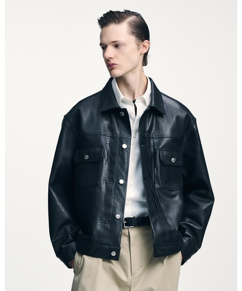 SOPHNET.（ソフネット）の「LEATHER TRUCKER JACKET（ブルゾン・メンズ・ブラック・2/3/4/1/5）」の2枚目の写真