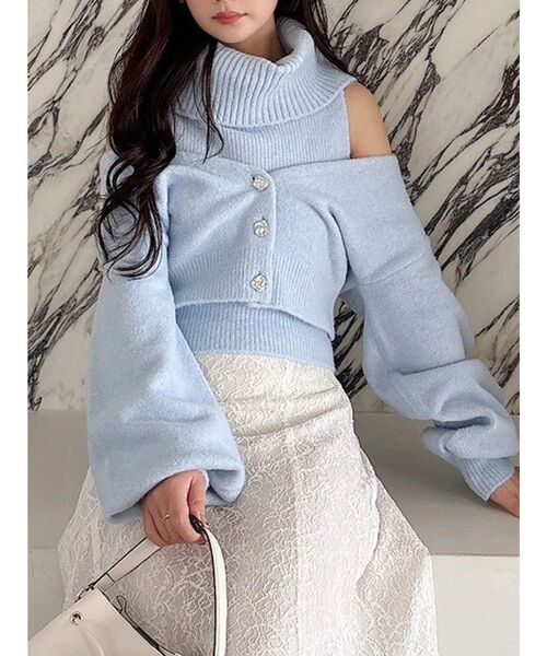 MERCURYDUO（マーキュリーデュオ）の「オフタートルアンサンブル（ニット/セーター・レディース・オフホワイト/ピンク/ライトブルー・FREE）」の3枚目の写真