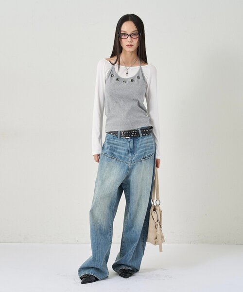 WHO'S WHO gallery(フーズフーギャラリー)の「EYELET HALTER LAYERED TOPS(Tシャツ/カットソー・レディース・ブラック/ネイビー/レッド/グレー・FREE)」の11枚目の写真