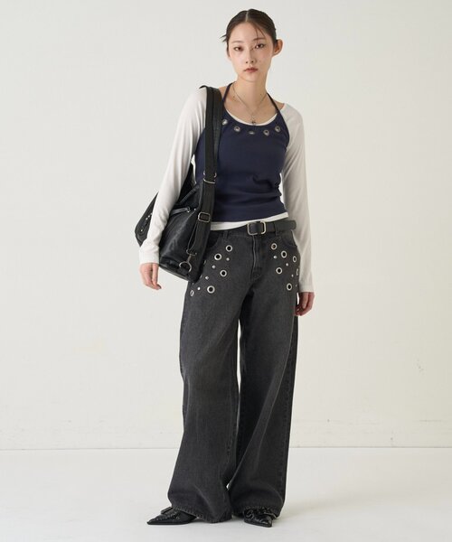 WHO'S WHO gallery(フーズフーギャラリー)の「EYELET HALTER LAYERED TOPS(Tシャツ/カットソー・レディース・ブラック/ネイビー/レッド/グレー・FREE)」の17枚目の写真