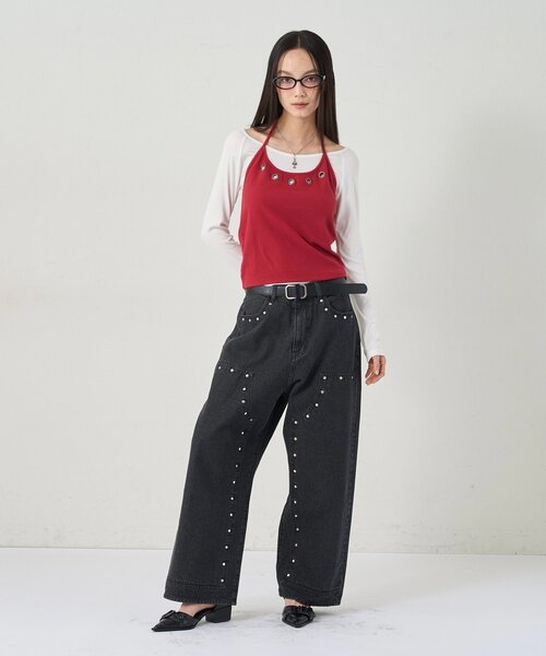 WHO'S WHO gallery（フーズフーギャラリー）の「アイレットホルターレイヤードトップス（Tシャツ/カットソー・レディース・ネイビー/レッド/ブラック/グレー/チャコールグレー/ホワイト系その他/ブラック系その他2/ホワイト系その他2/グレー系その他2・FREE）」の10枚目の写真