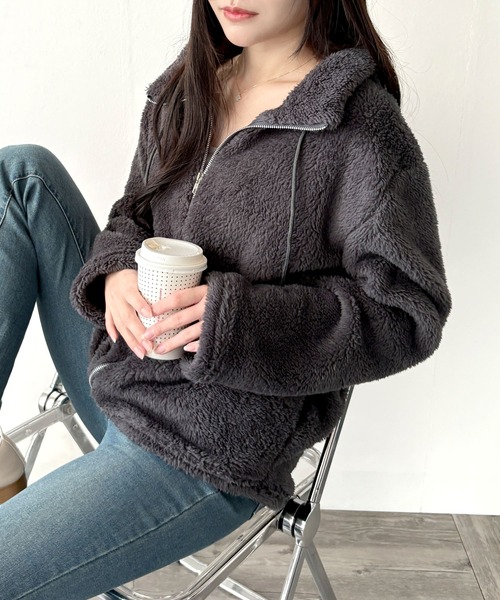 Amulet(アミュレット)の「ふわっと軽くて毎日にちょうどいい ソフトボアブルゾン(ブルゾン・レディース・パープル/グレー/レッド/ピンク/グリーン/ブラウン/ベージュ・L/S/M/XL)」の16枚目の写真