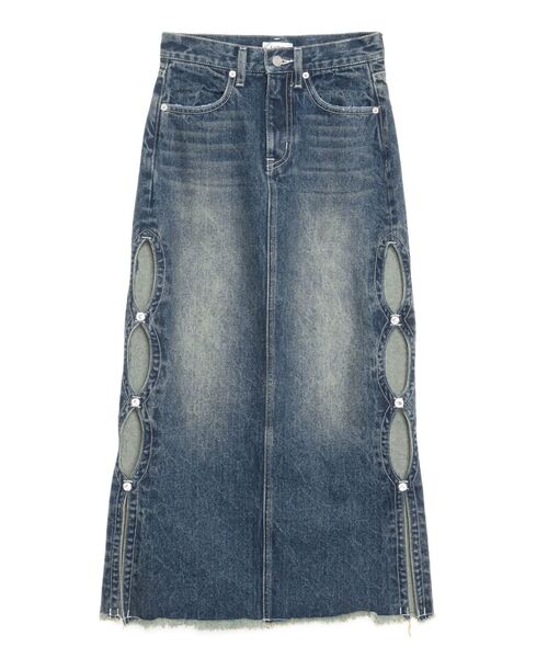 EVRIS(エヴリス)の「サイドビジューカットロングデニムスカート(デニムスカート・レディース・インディゴブルー/ブルー/ブラック・MEDIUM/SMALL)」の19枚目の写真