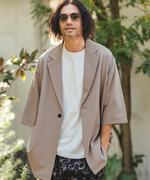 CAMBIO(カンビオ)の「mj11329- Tropical 1B Short Sleeve Jacket 半袖ジャケット(S63126cmb)(その他アウター・メンズ・チャコール/キナリ/グレイッシュベージュ/ブラック・L/M/S)」の4枚目の写真