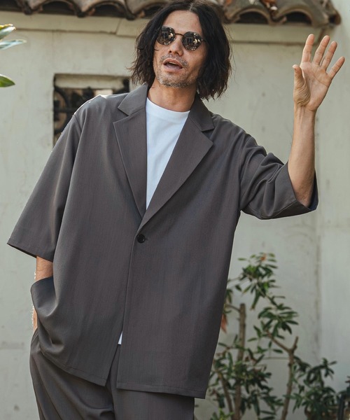 CAMBIO(カンビオ)の「mj11329- Tropical 1B Short Sleeve Jacket 半袖ジャケット(S63126cmb)(その他アウター・メンズ・チャコール/キナリ/グレイッシュベージュ/ブラック・L/M/S)」の2枚目の写真