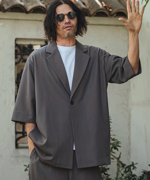 CAMBIO(カンビオ)の「mj11329- Tropical 1B Short Sleeve Jacket 半袖ジャケット(S63126cmb)(その他アウター・メンズ・チャコール/キナリ/グレイッシュベージュ/ブラック・L/M/S)」の6枚目の写真