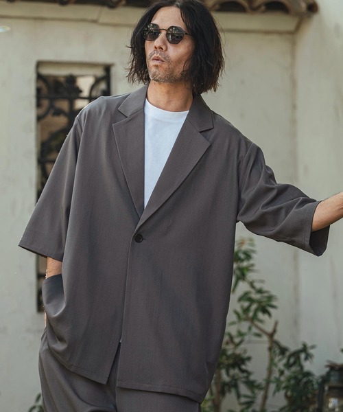 CAMBIO(カンビオ)の「mj11329- Tropical 1B Short Sleeve Jacket 半袖ジャケット(S63126cmb)(その他アウター・メンズ・チャコール/キナリ/グレイッシュベージュ/ブラック・L/M/S)」の7枚目の写真