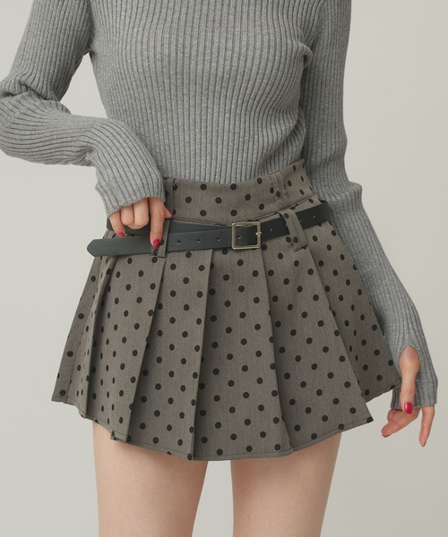 Narcissus(ナルシス)の「ドットプリーツミニスカート/インナーパンツ・ベルト付き(スカート・レディース・ブラック/グレー・FREE)」の2枚目の写真