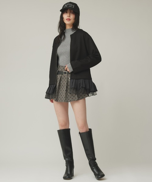 Narcissus(ナルシス)の「ドットプリーツミニスカート/インナーパンツ・ベルト付き(スカート・レディース・ブラック/グレー・FREE)」の6枚目の写真