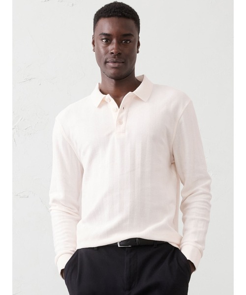 BANANA REPUBLIC FACTORY STORE(バナナリパブリック ファクトリーストア)の「BANANA REPUBLIC FACTORY STORE スタンダードフィット ウォッシュド ヘリンボーン ポロシャツ(ポロシャツ・メンズ・ホワイト/ネイビー・XL/M/S/L)」の1枚目の写真