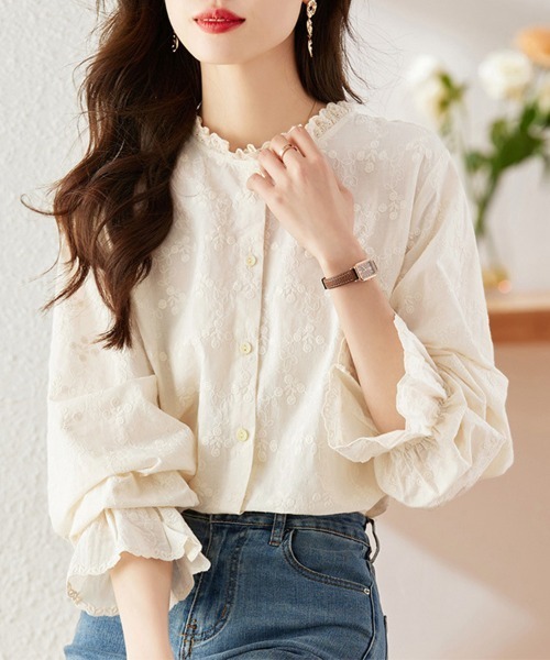 ONEP STAR(ワンピスター)の「フリル袖刺繍入りブラウス(シャツ/ブラウス・レディース・ホワイト/ベージュ・MEDIUM/LARGE/X-LARGE)」の14枚目の写真