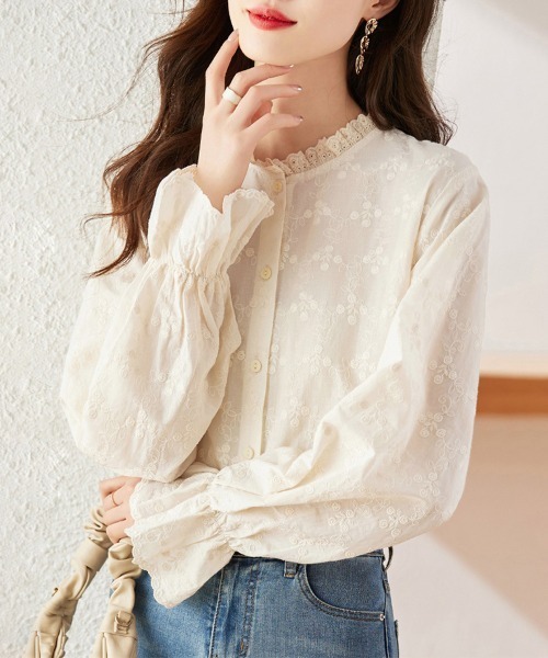 ONEP STAR(ワンピスター)の「フリル袖刺繍入りブラウス(シャツ/ブラウス・レディース・ホワイト/ベージュ・MEDIUM/LARGE/X-LARGE)」の9枚目の写真