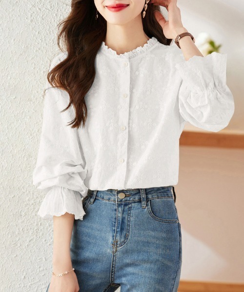 ONEP STAR(ワンピスター)の「フリル袖刺繍入りブラウス(シャツ/ブラウス・レディース・ホワイト/ベージュ・MEDIUM/LARGE/X-LARGE)」の12枚目の写真