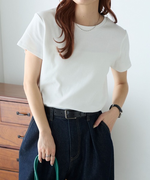 BONLECILL(ボンルシール)の「【2枚入り】半袖 2PACK 華奢見えフライスTシャツ【抗菌防臭/しっかり生地/コットン100】(Tシャツ/カットソー・レディース・ブラック/レッド/ブラック系1/オフホワイト・L/M)」の21枚目の写真