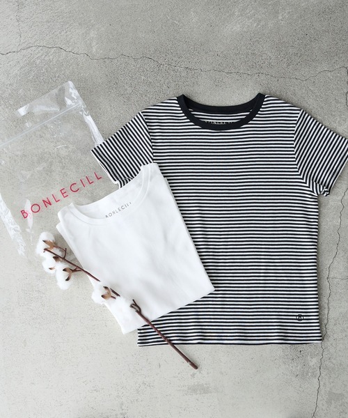 BONLECILL(ボンルシール)の「【2枚入り】半袖 2PACK 華奢見えフライスTシャツ【抗菌防臭/しっかり生地/コットン100】(Tシャツ/カットソー・レディース・ブラック/レッド/ブラック系1/オフホワイト・L/M)」の19枚目の写真