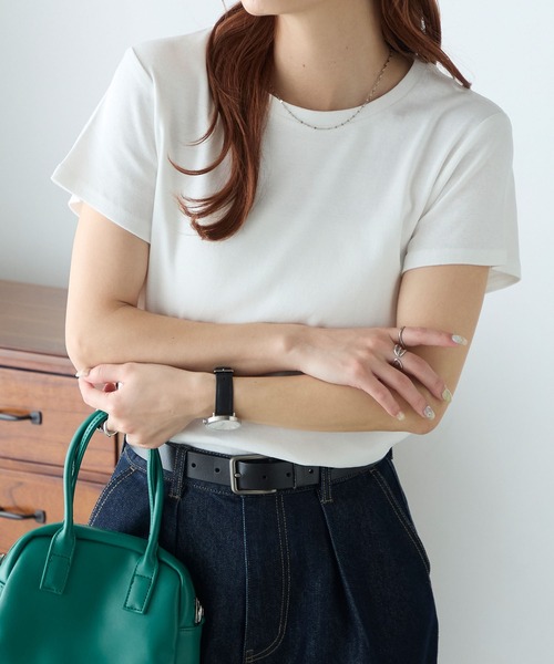 BONLECILL(ボンルシール)の「【2枚入り】半袖 2PACK 華奢見えフライスTシャツ【抗菌防臭/しっかり生地/コットン100】(Tシャツ/カットソー・レディース・ブラック/レッド/ブラック系1/オフホワイト・L/M)」の20枚目の写真