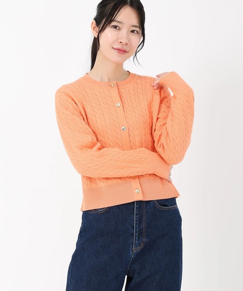 STRAWBERRY-FIELDS（ストロベリーフィールズ）の「エレナコットン_ミニケーブルカーディガン（カーディガン/ボレロ・レディース・ミント/ネイビー/オレンジ・2）」の3枚目の写真