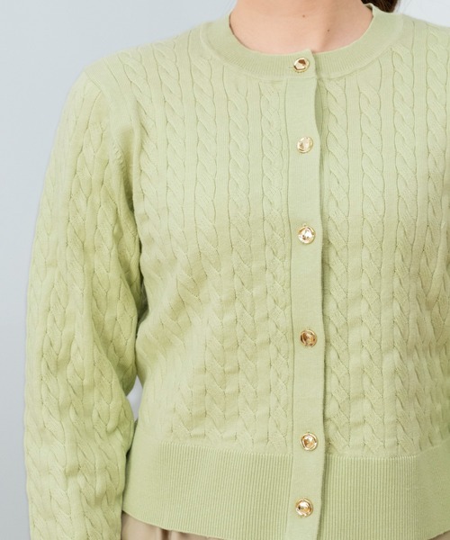 STRAWBERRY-FIELDS（ストロベリーフィールズ）の「エレナコットン_ミニケーブルカーディガン（カーディガン/ボレロ・レディース・ミント/ネイビー/オレンジ・2）」の4枚目の写真