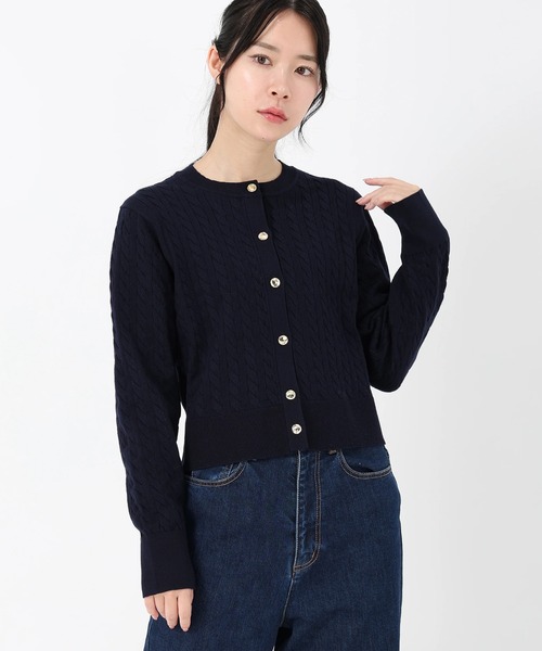 STRAWBERRY-FIELDS（ストロベリーフィールズ）の「エレナコットン_ミニケーブルカーディガン（カーディガン/ボレロ・レディース・ミント/ネイビー/オレンジ・2）」の7枚目の写真